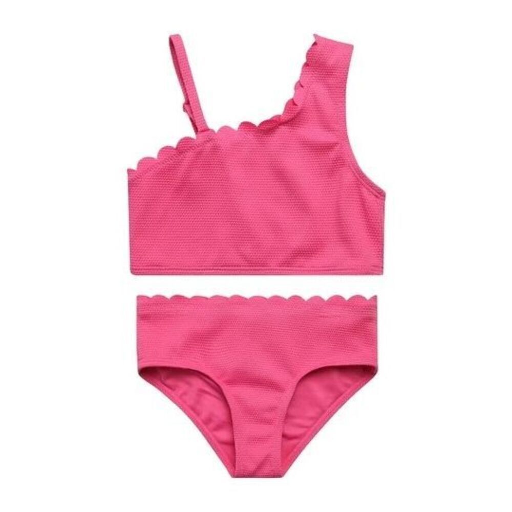 Jessica Simpson Girls' Pink Two-piece Scalloped Bikini Swimsuit Size L 10/12